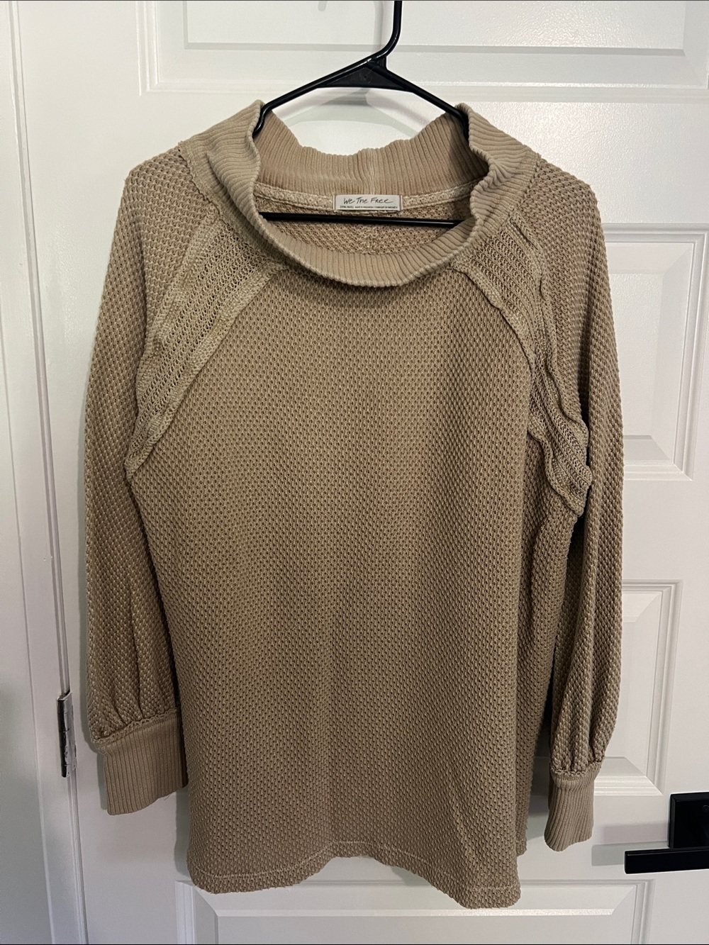 We The Free Taupe Mock Neck Cable-Accent Sweater